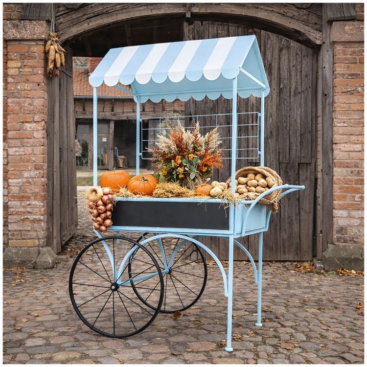 Produktbild: HTI-Living Blumenwagen Vintage Metall blau Dekowagen Buffetwagen auf R&auml;dern