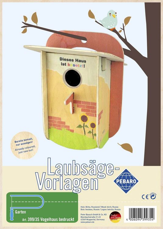 Produktbild: PEBARO 399/3S - Laubs&auml;gevorlage Vogelhaus bunt bedruckt, 4 Platten, DIN A4