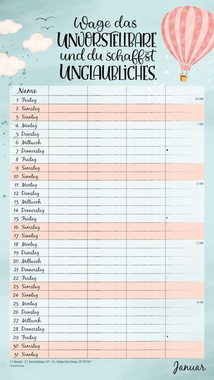 Produktbild: Familienplaner Krimskrams mit Tasche - 4 Spalten 2027