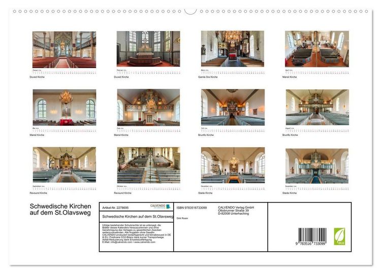 Produktbild: Schwedische Kirchen auf dem St.Olavsweg (hochwertiger Premium Wandkalender 2026 DIN A2 quer), Kunstdruck in Hochglanz