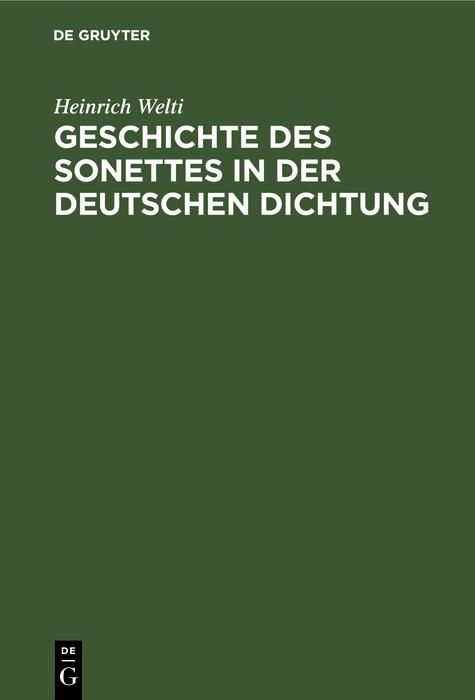Produktbild: Geschichte des Sonettes in der Deutschen Dichtung
