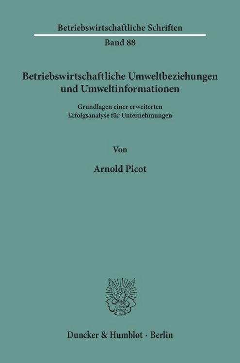 Produktbild: Betriebswirtschaftliche Umweltbeziehungen und Umweltinformationen.