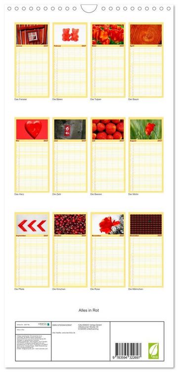 Produktbild: Familienplaner 2027 - Alles in Rot mit 5 Spalten (Wandkalender, 21 x 45 cm) CALVENDO