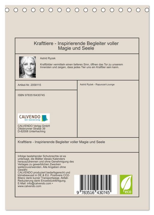 Produktbild: Krafttiere - Inspirierende Begleiter voller Magie und Seele (Tischkalender 2026 DIN A5 hoch), CALVENDO Monatskalender