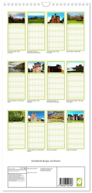 Produktbild: Familienplaner 2026 - Schottlands Burgen und Ruinen mit 5 Spalten (Wandkalender, 21 x 45 cm) CALVENDO