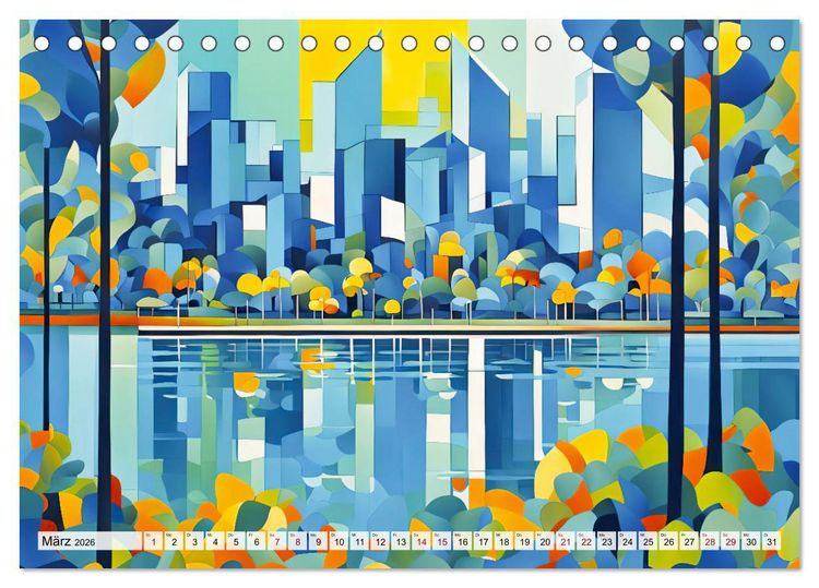 Produktbild: Kubistische Stadtlandschaften - Geometrische Urban Art am Wasser (Tischkalender 2026 DIN A5 quer), CALVENDO Monatskalender