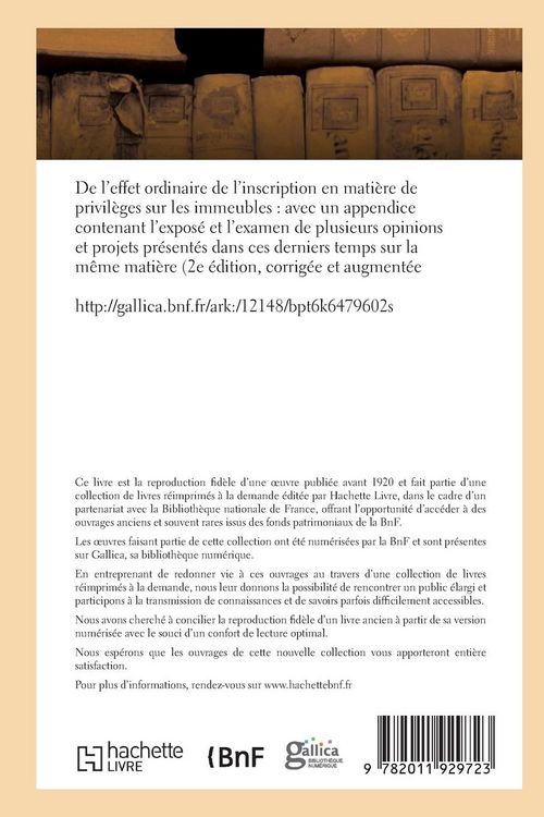 Produktbild: De l'effet ordinaire de l'inscription en mati&egrave;re de privil&egrave;ges sur les immeubles 2e &eacute;d