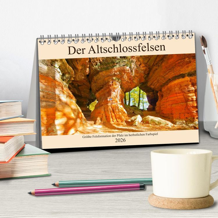 Produktbild: Der Altschlossfelsen - Gr&ouml;&szlig;te Felsformation der Pfalz im herbstlichen Farbspiel (Tischkalender 2026 DIN A5 quer), CALVENDO Monatskalender