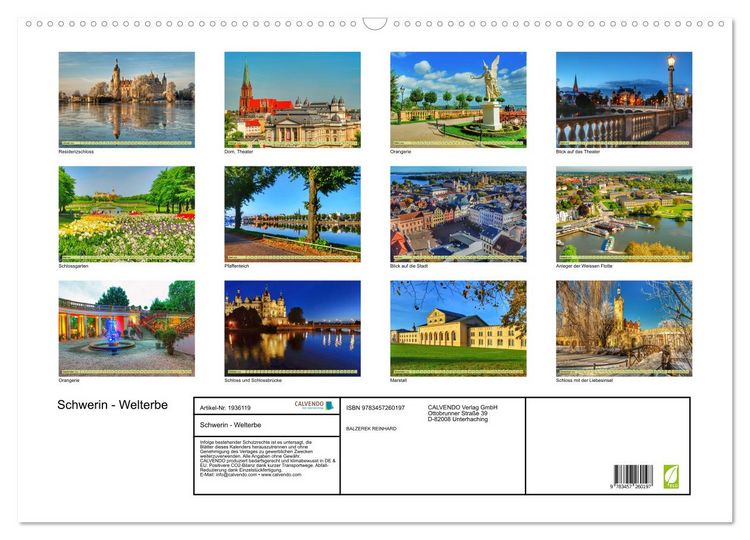 Produktbild: Schwerin - Welterbe (Wandkalender 2026 DIN A2 quer), CALVENDO Monatskalender