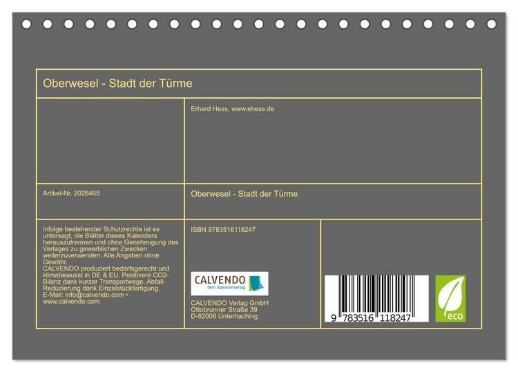 Produktbild: Oberwesel - Stadt der T&uuml;rme (Tischkalender 2026 DIN A5 quer), CALVENDO Monatskalender