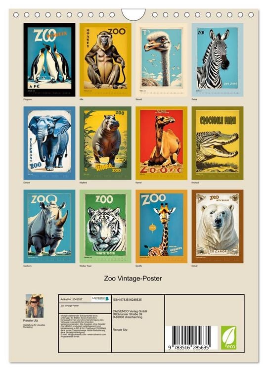Produktbild: Zoo Vintage-Poster (Wandkalender 2026 DIN A4 hoch), CALVENDO Monatskalender