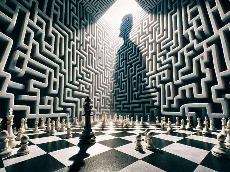 CALVENDO Puzzle Labyrinth des Geistes: Schachmatt im Irrgarten der Entscheidungen | 1000 Teile Lege-Größe 64x48cm Foto-Puzzle für glückliche Stunden