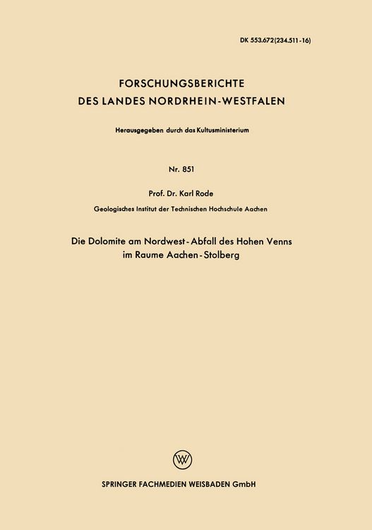 Produktbild: Die Dolomite am Nordwest-Abfall des Hohen Venns im Raume Aachen-Stolberg