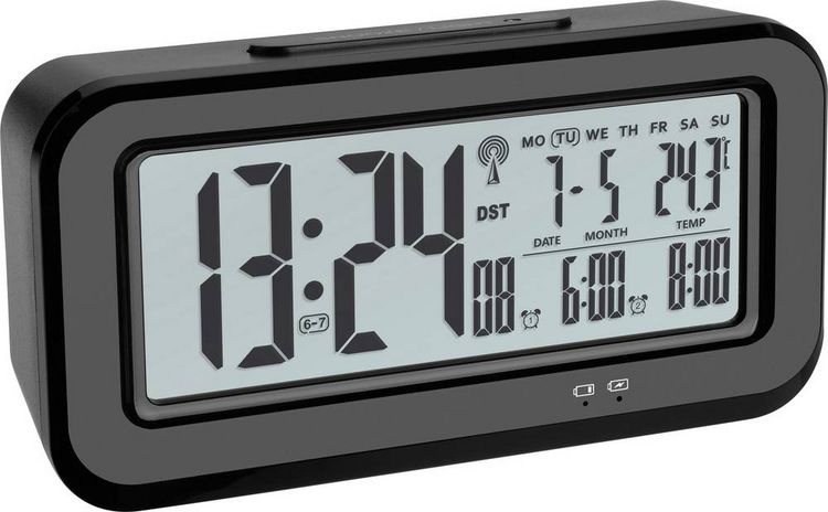 Produktbild: TFA Dostmann 60.2554.01 Funk Wecker Schwarz Alarmzeiten 2 Gro&szlig;es Display
