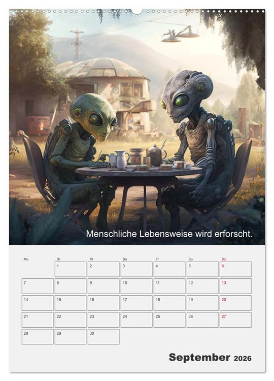 Produktbild: Aliens sind gelandet. Wie k&ouml;nnte diese Zukunftsvision f&uuml;r uns Menschen aussehen? (Wandkalender 2026 DIN A2 hoch), CALVENDO Monatskalender