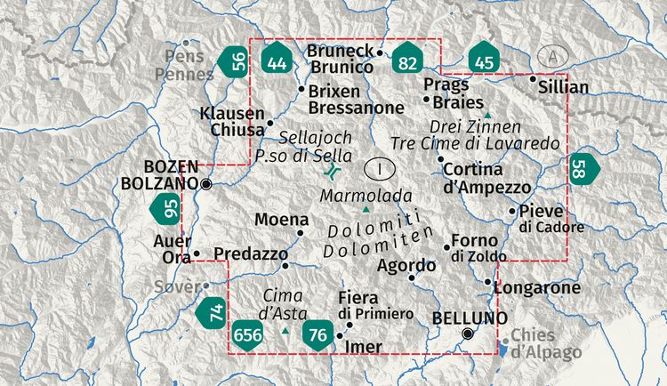 Produktbild: KOMPASS Wanderkarten-Set 672 Dolomiten, Dolomiti, Dolomites (4 Karten) 1:35.000