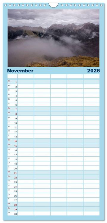 Produktbild: Familienplaner 2026 - Zauber der Berge mit 5 Spalten (Wandkalender, 21 x 45 cm) CALVENDO