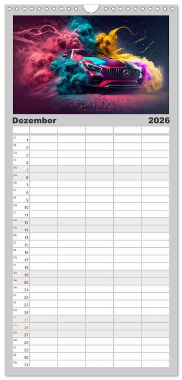 Produktbild: Familienplaner 2026 - Supercars im Farbenrausch mit 5 Spalten (Wandkalender, 21 x 45 cm) CALVENDO