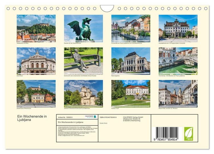 Produktbild: Ein Wochenende in Ljubljana (Wandkalender 2026 DIN A4 quer), CALVENDO Monatskalender