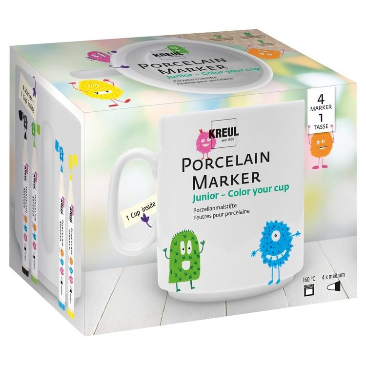 Produktbild: KREUL Porcelain Marker Junior Color your cup medium mit Tasse 4 St&uuml;ck