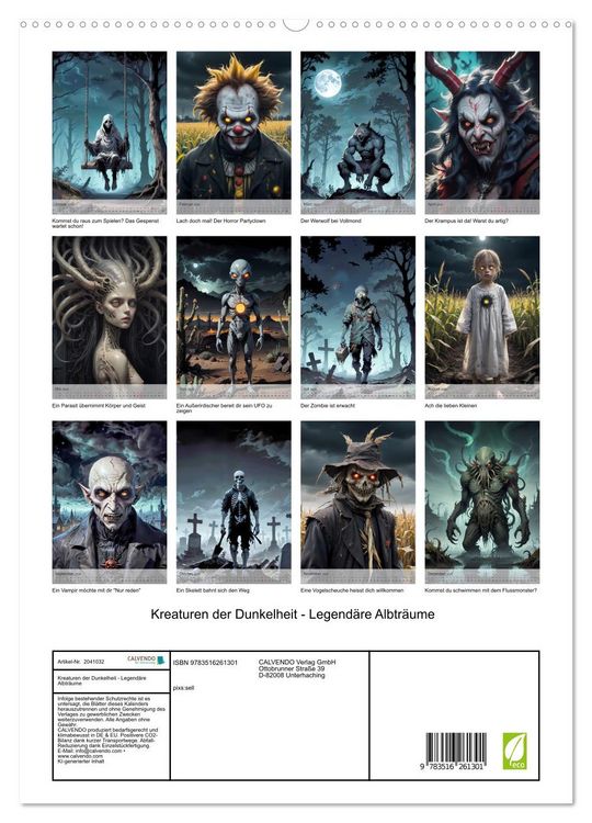 Produktbild: Kreaturen der Dunkelheit - Legend&auml;re Albtr&auml;ume (hochwertiger Premium Wandkalender 2026 DIN A2 hoch), Kunstdruck in Hochglanz