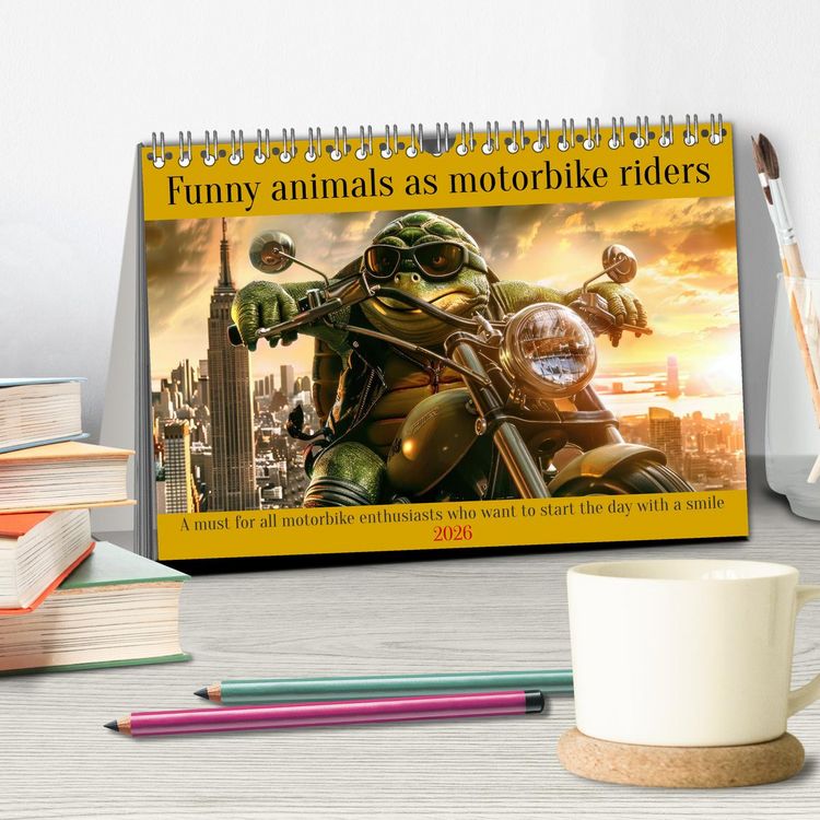 Produktbild: Funny animals as motorbike riders (Desk Calendar 2026 DIN A5 landscape), CALVENDO 12 Month DeskCalendar