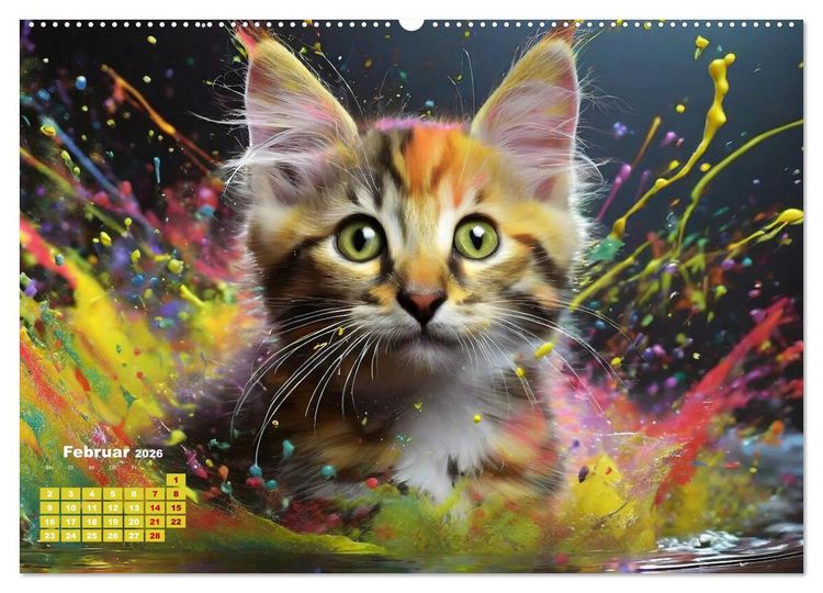 Produktbild: Splash - Katzen im Farbrausch (hochwertiger Premium Wandkalender 2026 DIN A2 quer), Kunstdruck in Hochglanz