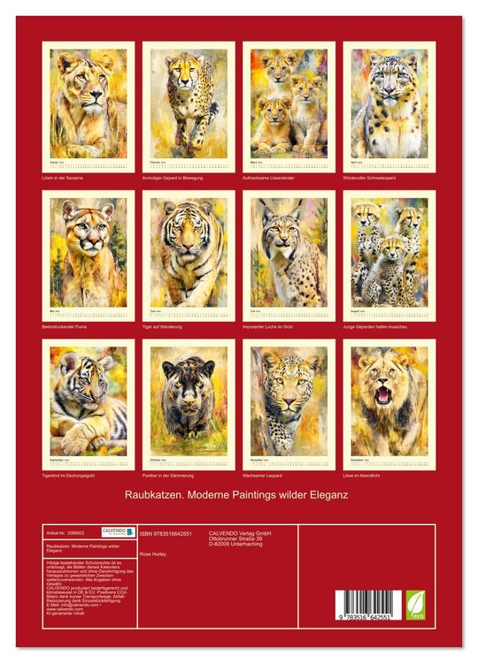 Produktbild: Raubkatzen. Moderne Paintings wilder Eleganz (Wandkalender 2026 DIN A3 hoch), CALVENDO Monatskalender