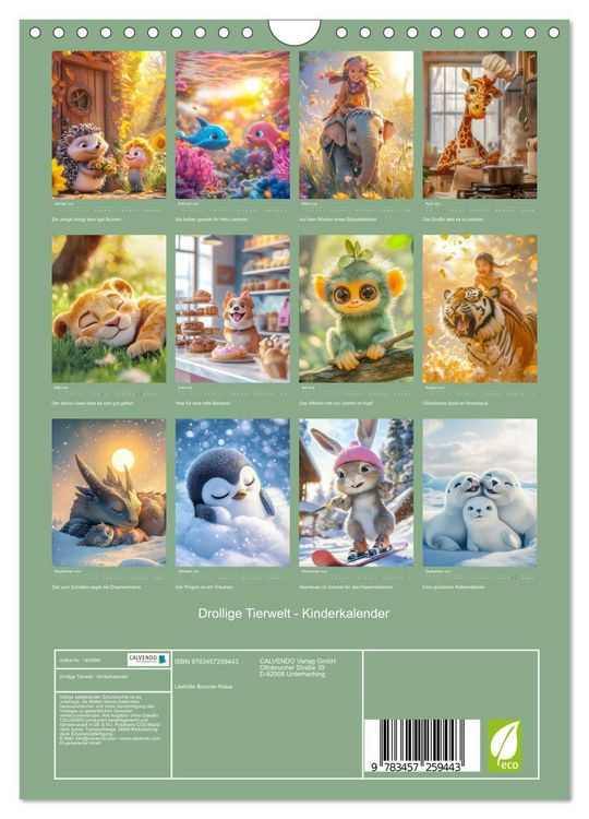 Produktbild: Drollige Tierwelt - Kinderkalender (Wandkalender 2026 DIN A4 hoch), CALVENDO Monatskalender