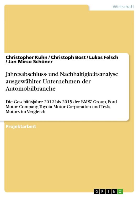 Produktbild: Jahresabschluss- und Nachhaltigkeitsanalyse ausgew&auml;hlter Unternehmen der Automobilbranche