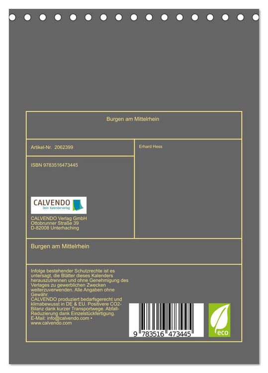 Produktbild: Burgen am Mittelrhein (Tischkalender 2026 DIN A5 hoch), CALVENDO Monatskalender