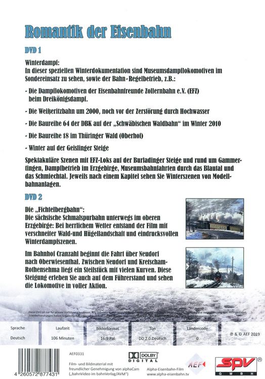 Produktbild: Romantik der Eisenbahn - Dampfbetrieb im Winter [2 DVDs]