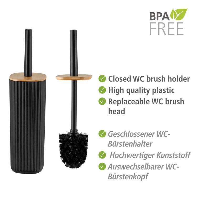 Produktbild: WC-Garnitur Mod. Rotello Schwarz, mit Bambus-Deckel und Rillenstruktur