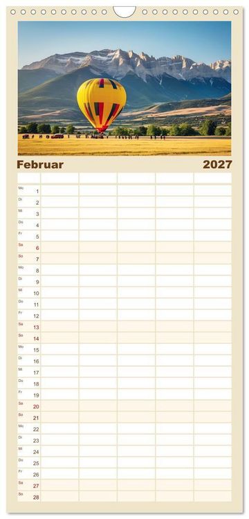 Produktbild: Familienplaner 2027 - Freiheit in den L&uuml;ften. Mit dem Hei&szlig;luftballon unterwegs mit 5 Spalten (Wandkalender, 21 x 45 cm) CALVENDO