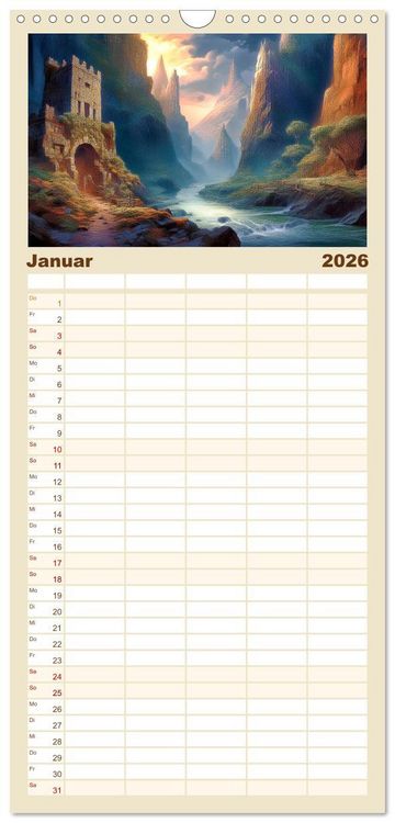 Produktbild: Familienplaner 2026 - Landschaft romantisch gesehen mit 5 Spalten (Wandkalender, 21 x 45 cm) CALVENDO