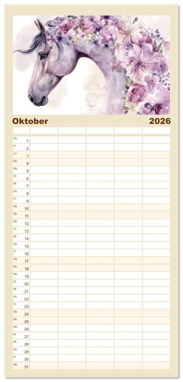 Produktbild: Familienplaner 2026 - Hufspuren im Bl&uuml;tenmeer mit 5 Spalten (Wandkalender, 21 x 45 cm) CALVENDO