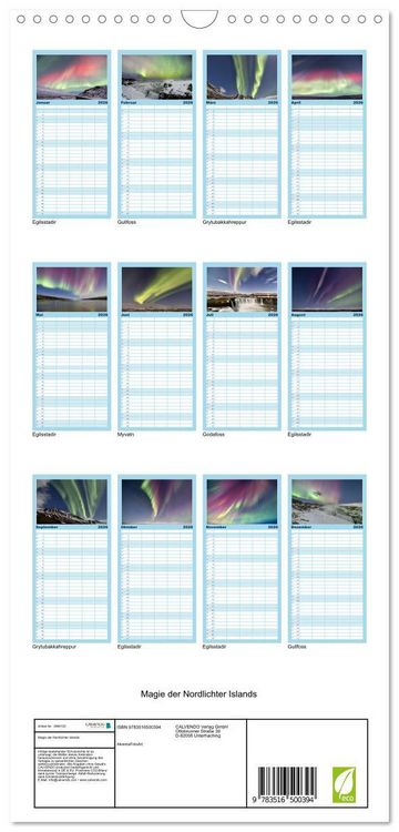 Produktbild: Familienplaner 2026 - Magie der Nordlichter Islands mit 5 Spalten (Wandkalender, 21 x 45 cm) CALVENDO