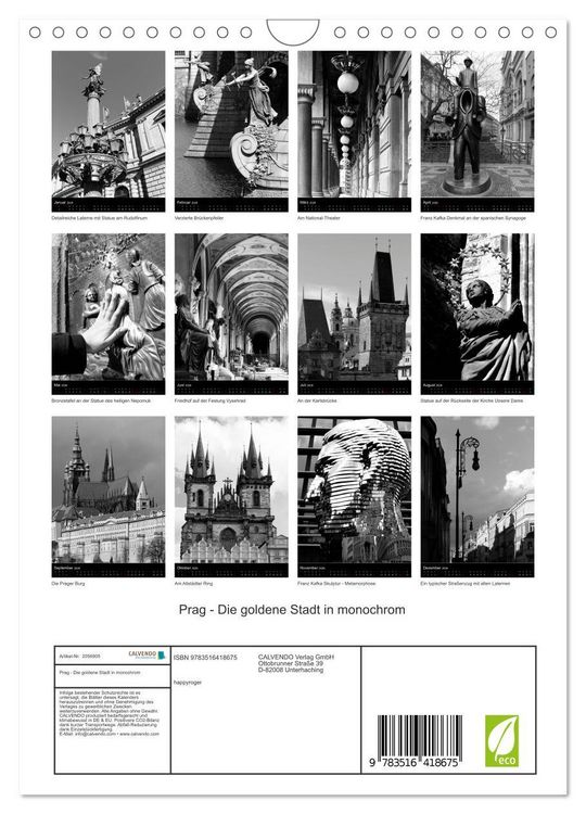 Produktbild: Prag - Die goldene Stadt in monochrom (Wandkalender 2026 DIN A4 hoch), CALVENDO Monatskalender