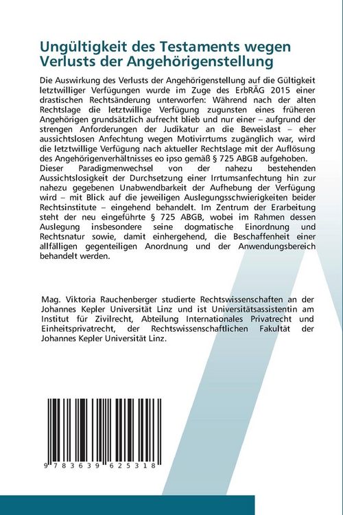 Produktbild: Ung&uuml;ltigkeit des Testaments wegen Verlusts der Angeh&ouml;rigenstellung