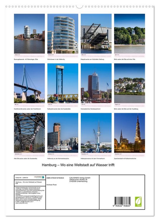 Produktbild: Hamburg &ndash; Wo eine Weltstadt auf Wasser trifft (hochwertiger Premium Wandkalender 2027 DIN A2 hoch), Kunstdruck in Hochglanz