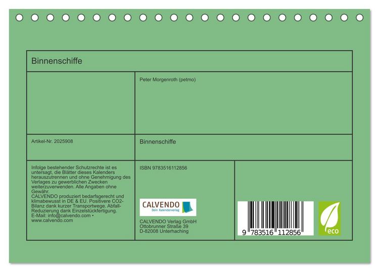 Produktbild: Binnenschiffe (Tischkalender 2026 DIN A5 quer), CALVENDO Monatskalender