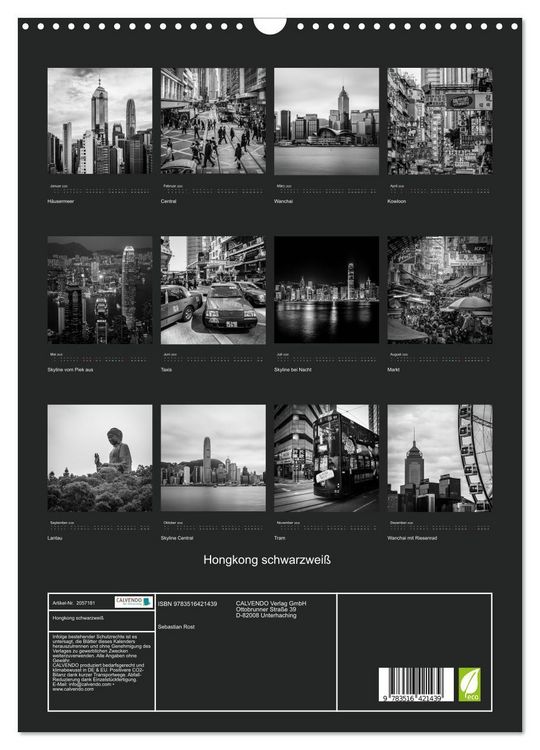 Produktbild: Hongkong schwarzwei&szlig; (Wandkalender 2026 DIN A3 hoch), CALVENDO Monatskalender