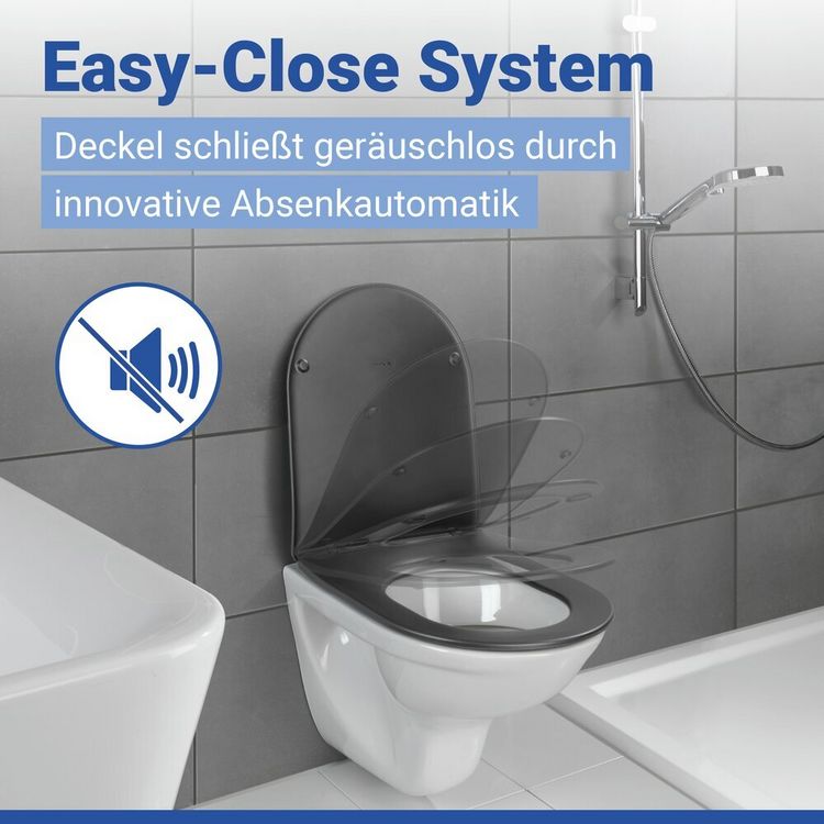 Produktbild: WC Sitz Mod. Galati Anthrazit matt, Toilettendeckel in D-Form mit Absenkautomatik