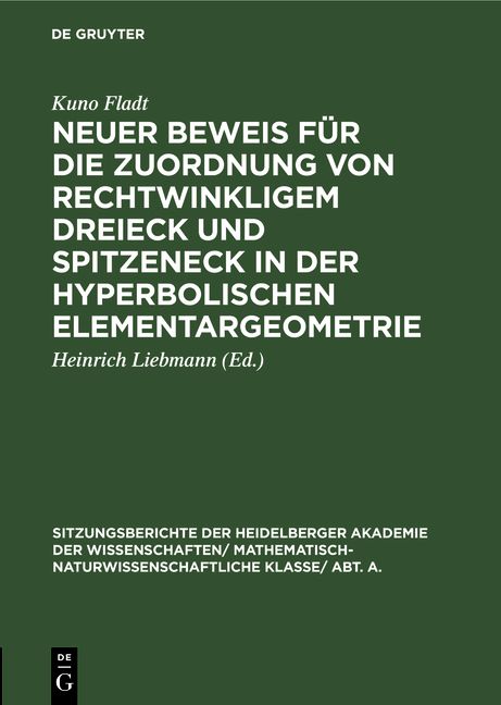 Produktbild: Neuer Beweis f&uuml;r die Zuordnung von rechtwinkligem Dreieck und Spitzeneck in der hyperbolischen Elementargeometrie