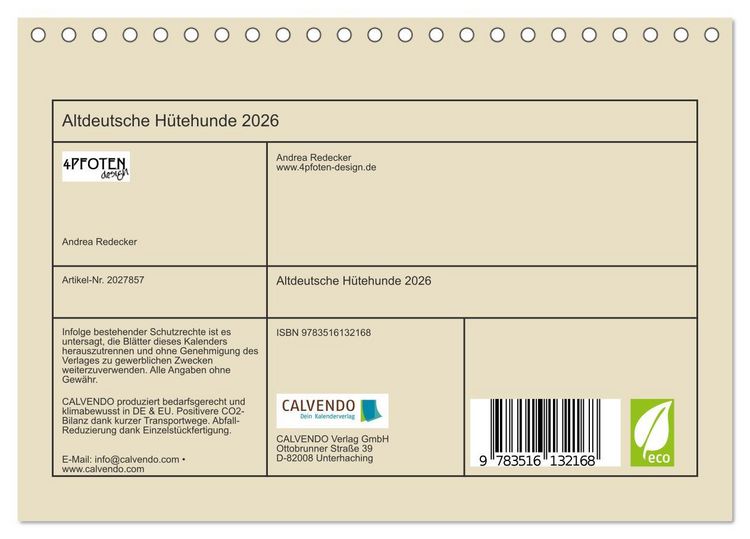 Produktbild: Altdeutsche H&uuml;tehunde 2026 (Tischkalender 2026 DIN A5 quer), CALVENDO Monatskalender
