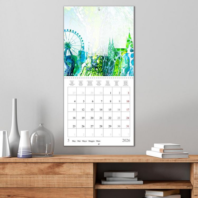 Produktbild: Colorful metropolises of the world - Acrylic Pouring of skylines of famous world cities (Wall Calendar 2026 12 &times; 12 Inch) CALVENDO 12 Month Wall Calendar