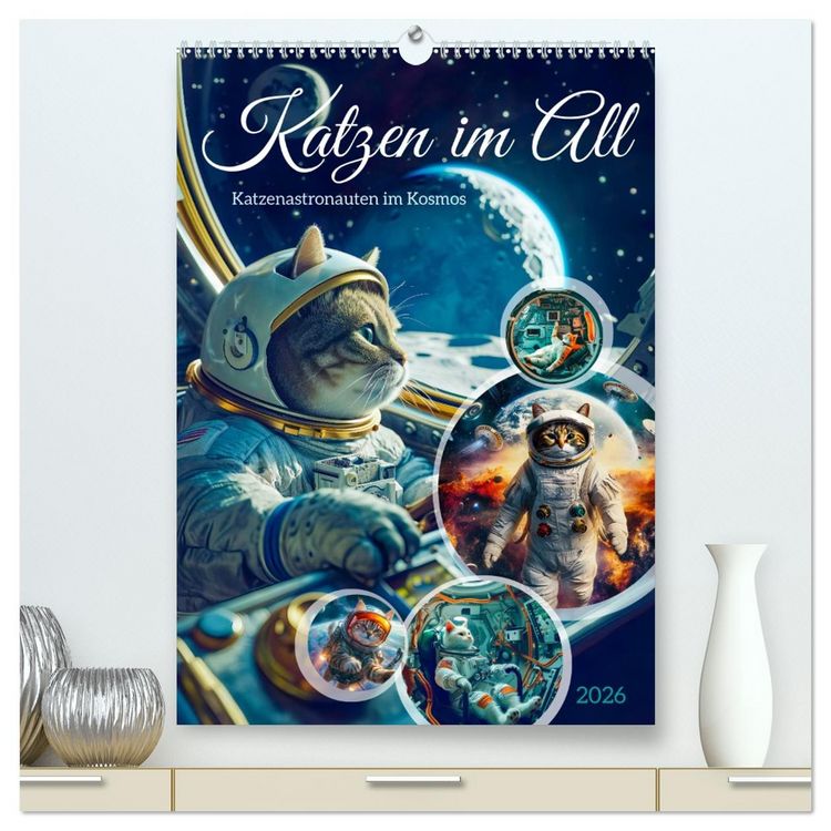 Produktbild: Katzen im All - Katzenastronauten im Kosmos (hochwertiger Premium Wandkalender 2026 DIN A2 hoch), Kunstdruck in Hochglanz