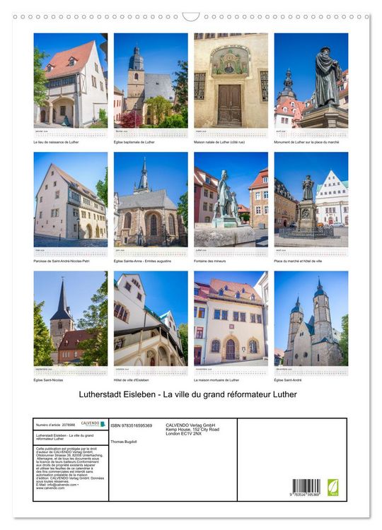 Produktbild: Lutherstadt Eisleben - La ville du grand r&eacute;formateur Luther (Calendrier mural 2026 DIN A2 horizontal), CALVENDO calendrier mensuel