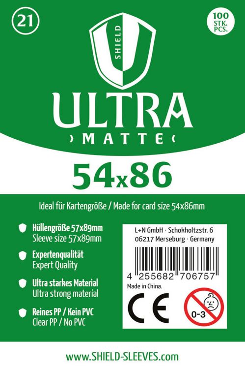 Produktbild: Shield Ultra Matte 21 - 100 Super Sleeves f&uuml;r Kartengr&ouml;&szlig;e 54x86 mm