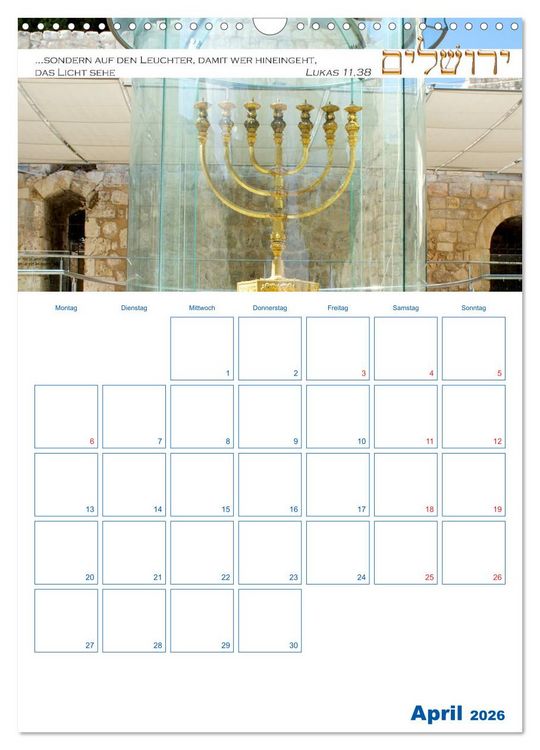 Produktbild: Jerusalem Kalender mit Bibelworten und Planer! (Wandkalender 2026 DIN A3 hoch), CALVENDO Monatskalender